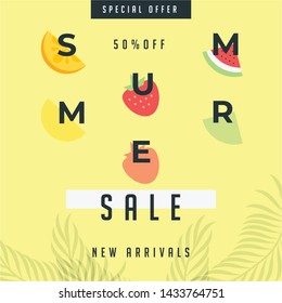 Strawberry and other fruits. 50% special sale banner template design. Big sale special offer. Special offer banner for poster, flyer, brochure, sticker. Strawberry vector illustration.