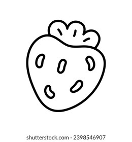 Strawberry outline icon. Suitable for icons, logos, illustrations, stickers, books, covers. Design element for children's clothing, valentines, birthday. Vector illustration in doodle style