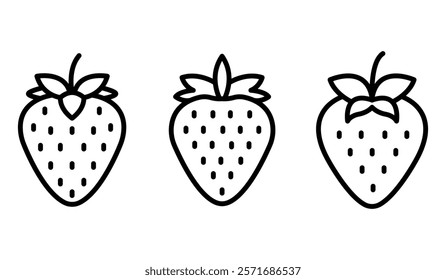 strawberry outline or line icon design bundle.