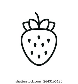 Strawberry with outline shape and leaf on top. Great for food or summer-themed design.