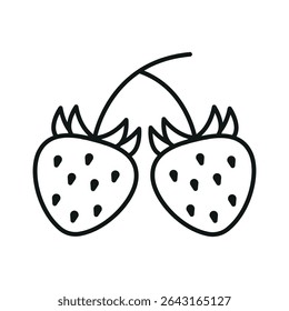 Strawberry with outline shape and leaf on top. Great for food or summer-themed design.