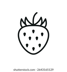 Strawberry with outline shape and leaf on top. Great for food or summer-themed design.
