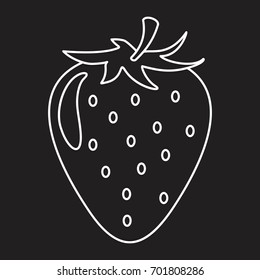 Strawberry in outline style icon vector illustration for design and web isolated on black background. Strawberry vector object for label and logo