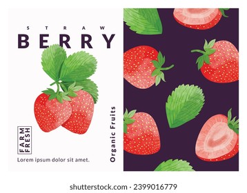 Strawberry packaging design templates, watercolour style vector illustration.