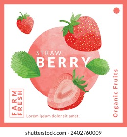 Strawberry packaging design templates, watercolour style vector illustration.