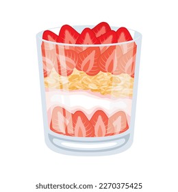 Strawberry Parfait icon vector isolated on white background. Delicious layered strawberry dessert in a glass drawing. Fresh strawberries, creamy yogurt and crunchy granola vector