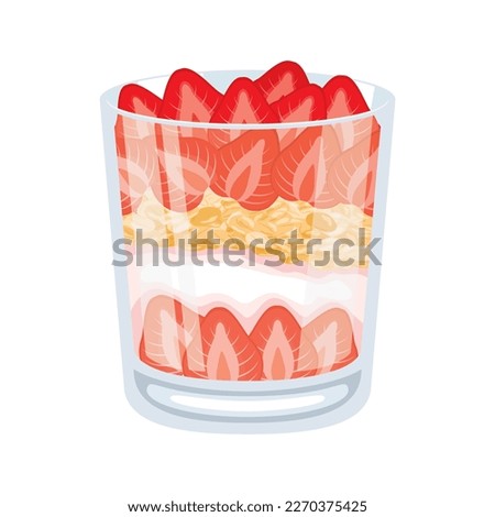 Strawberry Parfait icon vector isolated on white background. Delicious layered strawberry dessert in a glass drawing. Fresh strawberries, creamy yogurt and crunchy granola vector