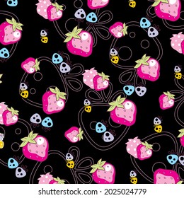 Strawberry party can be used for wallpaper, background, fabric printing, ornaments for various needs and everything related to it