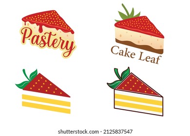 Strawberry Pastry Cake Slice leaf logo vector