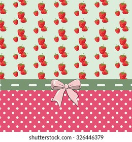 Strawberry pattern background in shabby chic style. Vector 