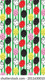 Strawberry Pattern, colorful seamless strawberry, Strawberry green Background, Strawberry Wallpaper Love Cards Vector Stock Vector Illustration.
