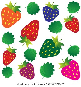 Strawberry pattern. Colorful sweet fruit. 3d vector icons set. Realistic illustration. Isolated on white. EPS 10.