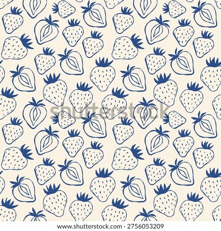 strawberry pattern. Cute hand drawn strawberries on a white background. Doodle fruit outline. Hand-drawn seamless pattern for textiles and cards.