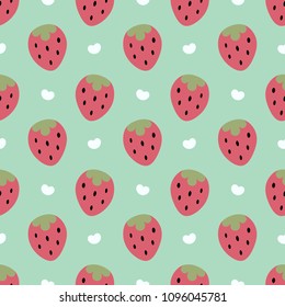 Strawberry pattern, cute heart fruit cartoon seamless background with dot, Vector illustration