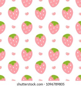 Strawberry pattern, cute heart fruit cartoon seamless background with dot, Vector illustration