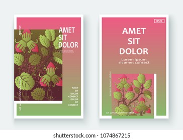 Strawberry pattern design templates product. Hand drawn red berry. Cute trendy dark background blossom greenery bush. Graphic illustration wedding, invitation, poster, card, cover, product vector