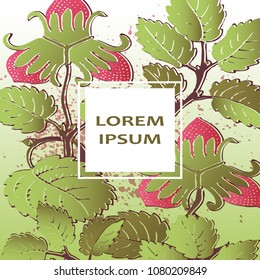 Strawberry pattern design templates product. Hand drawn red berry. Cute trendy  background blossom greenery bush. Graphic illustration label, invitation, poster, card, cover, product vector