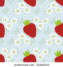 the strawberry pattern with flowers seamless with butterflies - vector illustration