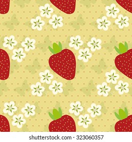 the strawberry pattern with flowers seamless with butterflies - vector illustration