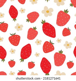 Strawberry pattern in folk style. Cute seamless pattern. Vector illustration design. Abstract nature background.