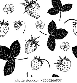 Patrón de fresa, bayas dibujadas a mano Ilustraciones vectoriales