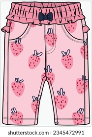 STRAWBERRY PATTERN JOGGER WITH CONTRAST RIB AND BOW DETAIL DESIGN FOR BABY GIRLS INFANT GIRLS AND TODDLER GIRLS VECTOR ILLUSTRATION