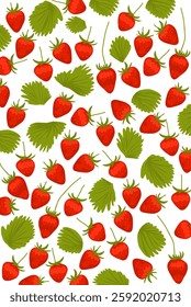 Strawberry pattern and leaf. Red strawberry fruit pattern on white background 