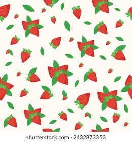 Strawberry pattern with lesves, vector illustration 