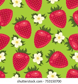 Strawberry pattern on the green background