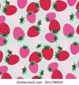 Strawberry Pattern, Pink and red seamless strawberry, Strawberry grey Background, Strawberry Wallpaper Love Cards Vector Stock Vector Illustration.