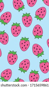 Strawberry Pattern, Pink seamless strawberry, Strawberry blue Background, Strawberry Wallpaper Love Cards Vector Stock Vector Illustration.