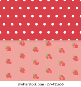 Strawberry pattern with polka dots seamless background.vector design illustration.