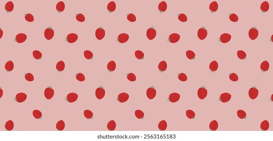 Strawberry pattern, red berries on a pink background. Suitable for printing on fabric and paper. Vector illustration. Seamless print.