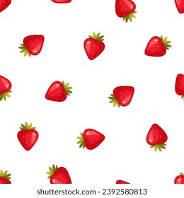 Patrón de fresa, fresa sin costura, fondo blanco de fresa, papel de tapiz de fresa, tarjetas de amor, ilustración vectorial. Textura para tela, envoltura, papel pintado.