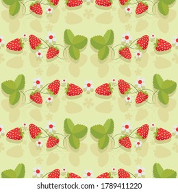 Strawberry pattern. Ripe berry, juice. Background image for a thematic site, textile, restaurant, shop, packaging design. Seamless template. Vector illustration