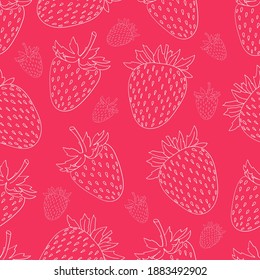 Strawberry pattern. Ripe white strawberries on a bright background. Outline vector drawing.