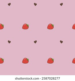 strawberry, pattern, seamless, berry, fruit, background, illustration, vector, summer, dessert, drawing, food, red, pink, wallpaper, hand drawn, print, kitchen, cartoon, cute, decoration, design, text