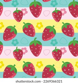 Strawberry pattern. Seamless Bright Colored Background Cartoon Style Vector Illustration Design