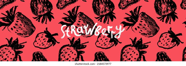 Patrón de fresa sin soldadura, ilustración de fresas, baya roja vector dibujada a mano para banner vegano, diseño de etiquetas de jugo o mermelada. Fondo de bayas maduras para el embalaje de alimentos para bebés. Fondo de fresa.