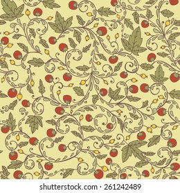 Strawberry pattern. Seamless texture with strawberries and leaves. Use as a pattern fill
