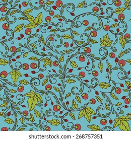 Strawberry pattern. Seamless texture with strawberries and leaves. Use as a pattern fill