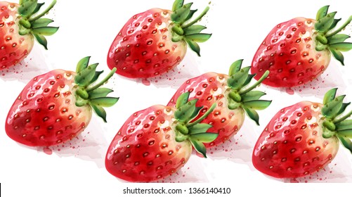 Strawberry pattern Vector watercolor. Fresh fruit texture