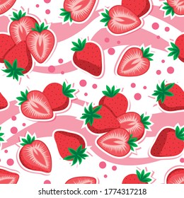 STRAWBERRY PATTERN WITH WAVES ON  WHITE BACKGROUND