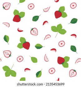 Strawberry pattern white background; minimal style; simple drawings; clean and fresh concept. Seamless pattern. Fruit modern elements design.