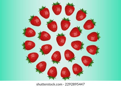 Strawberry pattern, whole red fruit. Fresh organic tropical fruit background. Vegetarian design full of vitamins, creative summer refreshing concept