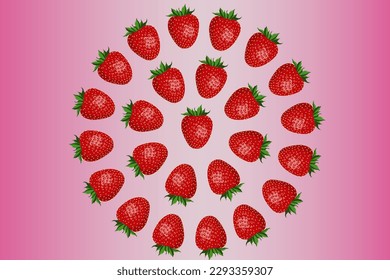Strawberry pattern, whole red fruit. Fresh organic tropical fruit background. Vegetarian design full of vitamins, creative summer refreshing concept
