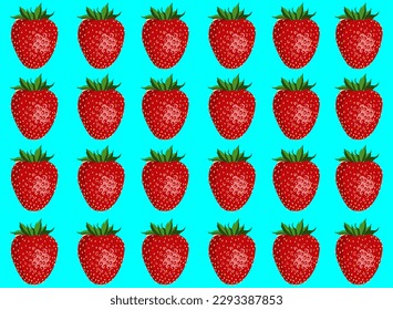 Strawberry pattern, whole red fruit. Fresh organic tropical fruit background. Vegetarian design full of vitamins, creative summer refreshing concept