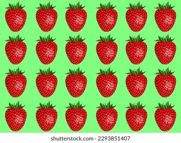 Strawberry pattern, whole red fruit. Fresh organic tropical fruit background. Vegetarian design full of vitamins, creative summer refreshing concept