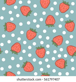 Strawberry pattern wit polka dots on a  background