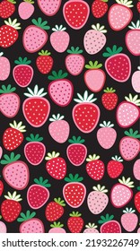 Strawberry Patterns, Pink red seamless strawberry, Strawberry black Backgrounds, Strawberry Wallpaper Love Cards Vector Stock Vector Illustration.